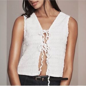 Anthropologie Front Tied Puckered Tank Top White Textured Knit Large